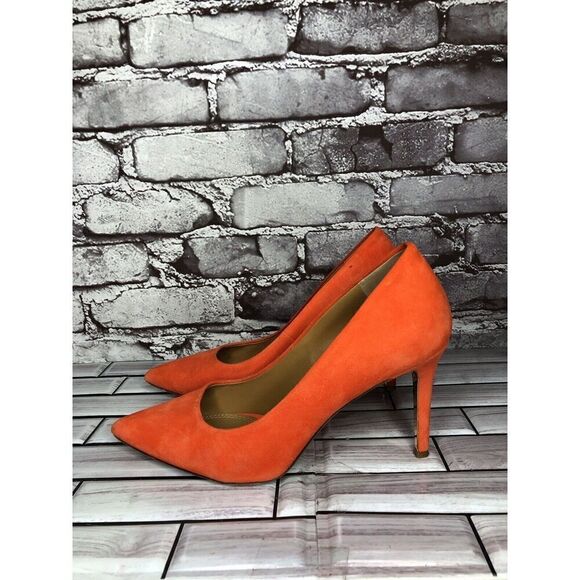 Tory Burch Elana Orange Suede Leather Pointed Toe Dress Heels Women Sz 9M US/40 - Picture 1 of 16